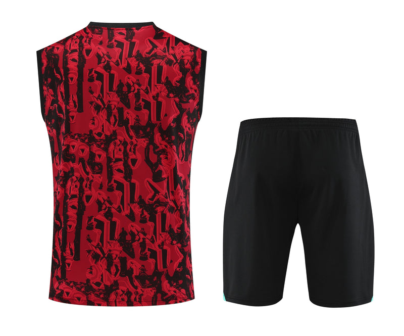 Kit Treino Manchester United 23/24 Adidas - Preto com Vermelho