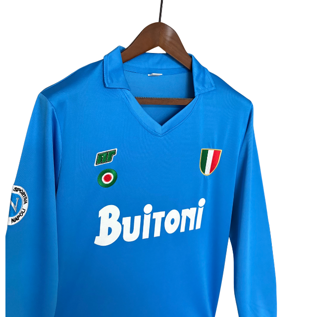 Camisa Retrô Napoli I 1987/88 - Manga Longa - Ennere Masculina - Azul