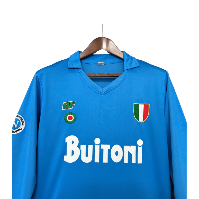 Camisa Retrô Napoli I 1987/88 - Manga Longa - Ennere Masculina - Azul