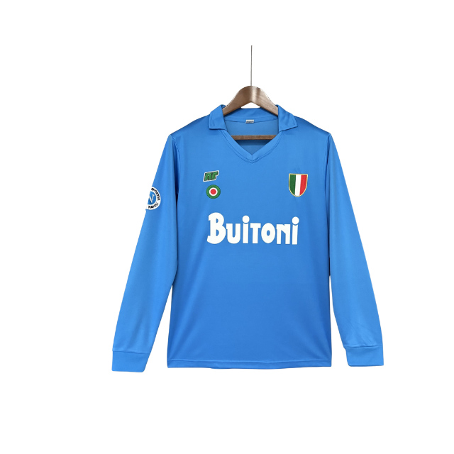 Camisa Retrô Napoli I 1987/88 - Manga Longa - Ennere Masculina - Azul