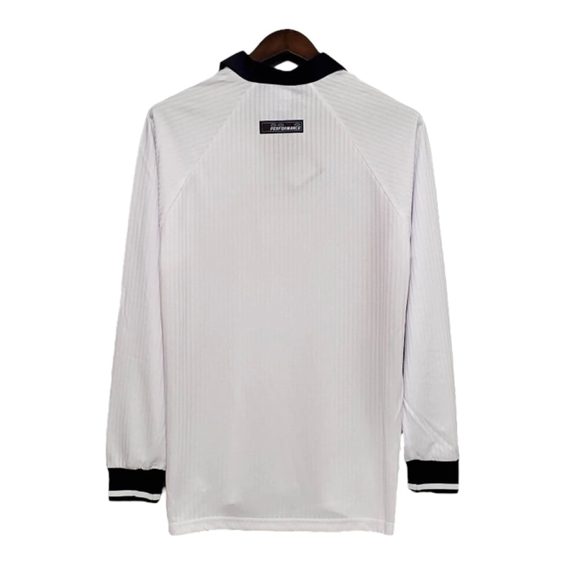 Camisa Retrô Seleção da Inglaterra I 1998 manga longa - Masculina - Branca com detalhes em azul e vermelho
