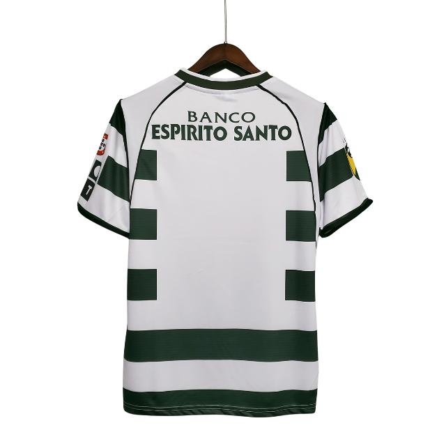 Camisa Retrô Sporting Lisboa I 2001/2003 - Torcedor - Branca com detalhes em verde