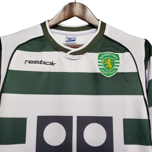 Camisa Retrô Sporting Lisboa I 2001/2003 manga longa - Reebok Masculina - Branca com detalhes em verde