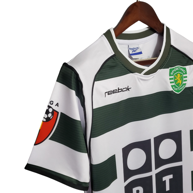 Camisa Retrô Sporting Lisboa I 2001/2003 - Torcedor - Branca com detalhes em verde