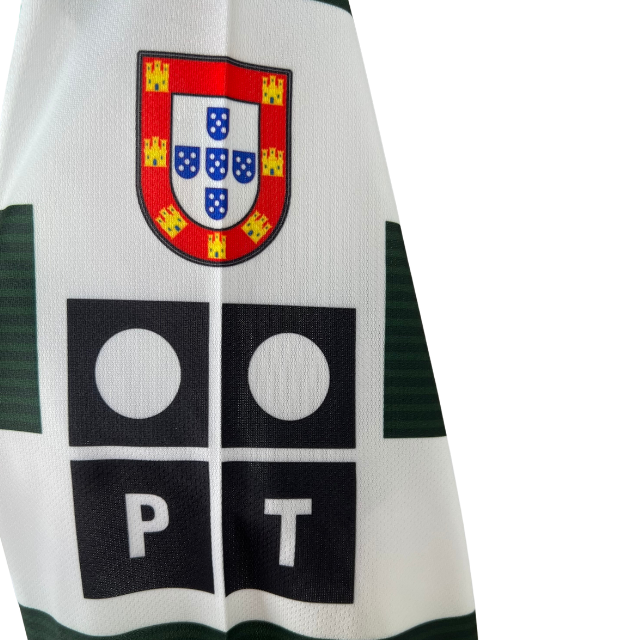 Camisa Retrô Sporting Lisboa I 2001/2003 - Torcedor - Branca com detalhes em verde