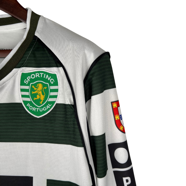 Camisa Retrô Sporting Lisboa I 2001/2003 - Torcedor - Branca com detalhes em verde
