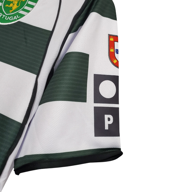 Camisa Retrô Sporting Lisboa I 2001/2003 - Torcedor - Branca com detalhes em verde