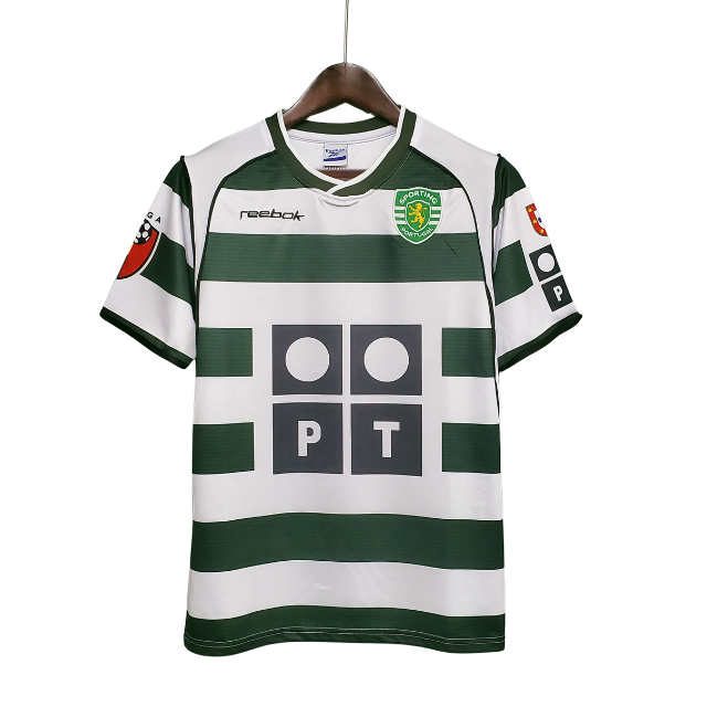 Camisa Retrô Sporting Lisboa I 2001/2003 - Torcedor - Branca com detalhes em verde