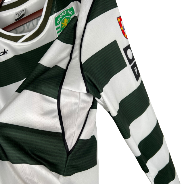 Camisa Retrô Sporting Lisboa I 2001/2003 manga longa - Reebok Masculina - Branca com detalhes em verde