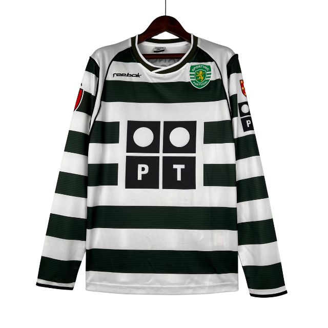 Camisa Retrô Sporting Lisboa I 2001/2003 manga longa - Reebok Masculina - Branca com detalhes em verde