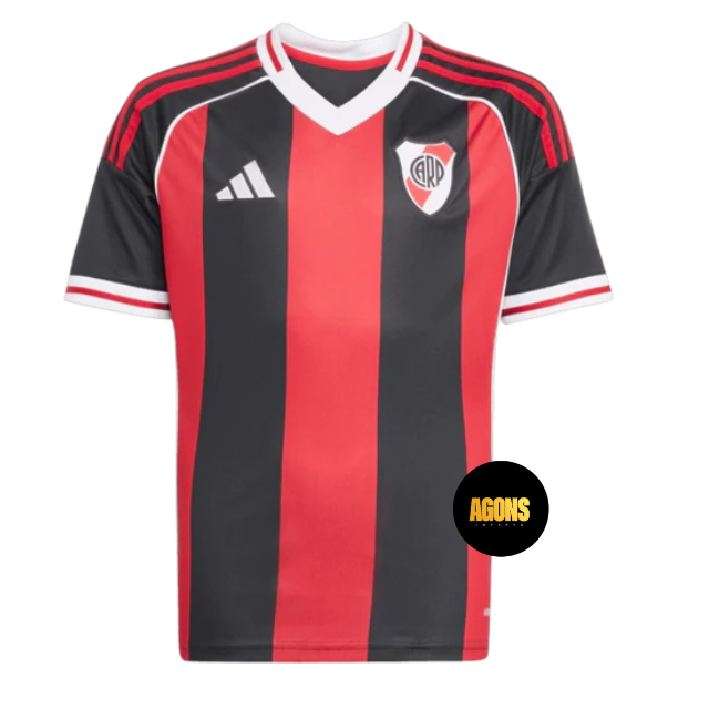 Camisa River Plate Away 25/26 - Torcedor Masculina - Preta com listras vermelhas