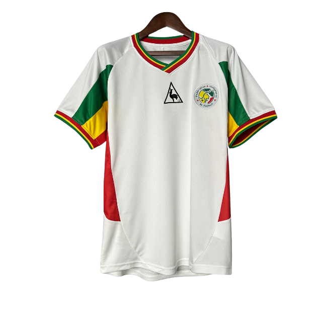 Camisa Retrô Seleção Senegal 2002 Home - Branca com detalhes amarelo e vermelho