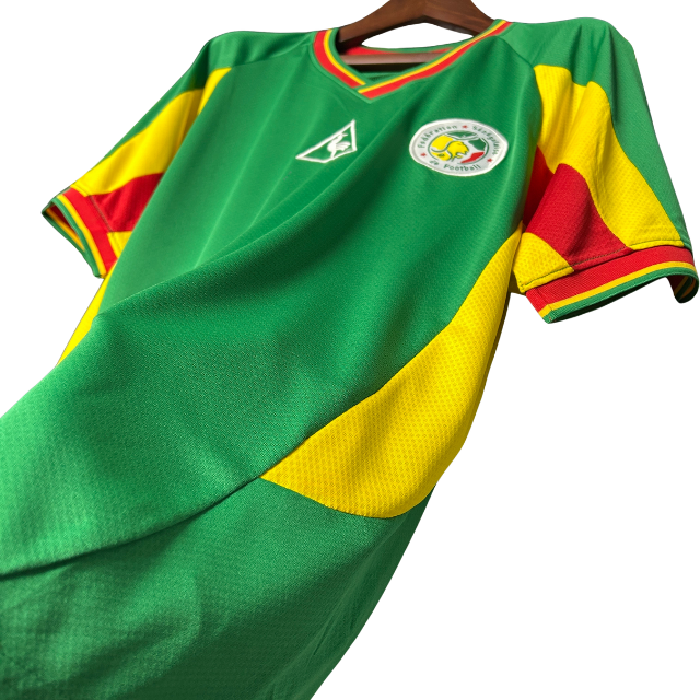 Camisa Retrô Seleção Senegal 2002 Away -Verde com detalhes vermelho e amarelo