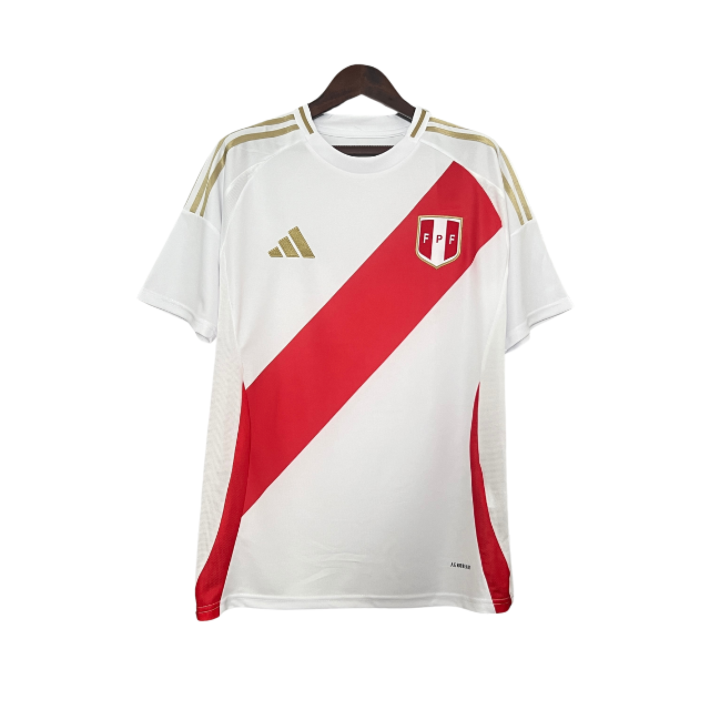 Camisa Seleção Peru I 24/25 - Torcedor Masculina - Branca com detalhes em vermelho