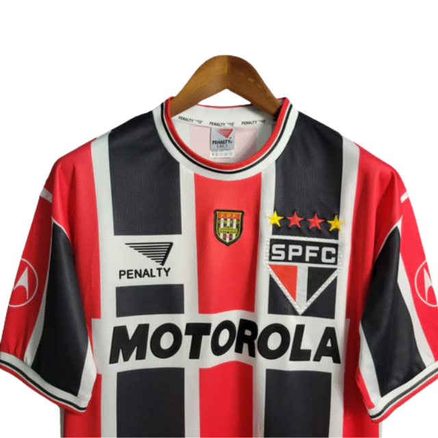 Camisa Retrô São Paulo II 2000 - Masculina Penalty - Tricolor com símbolo da Motorola