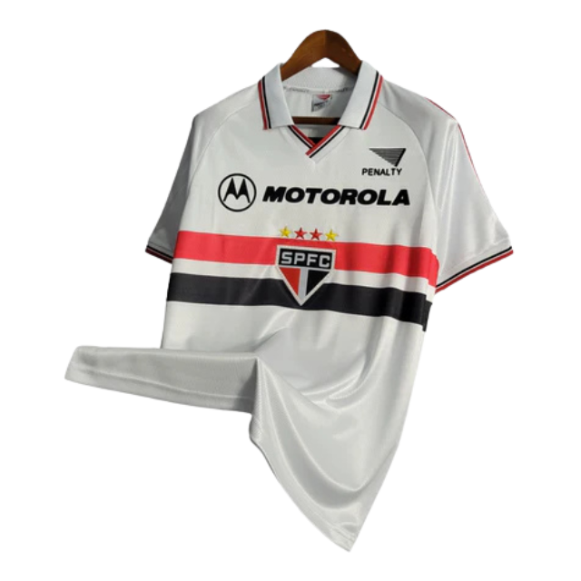 Camisa Retrô São Paulo I 2000 - Torcedor Masculina Penalty - Branca com símbolo da Motorola