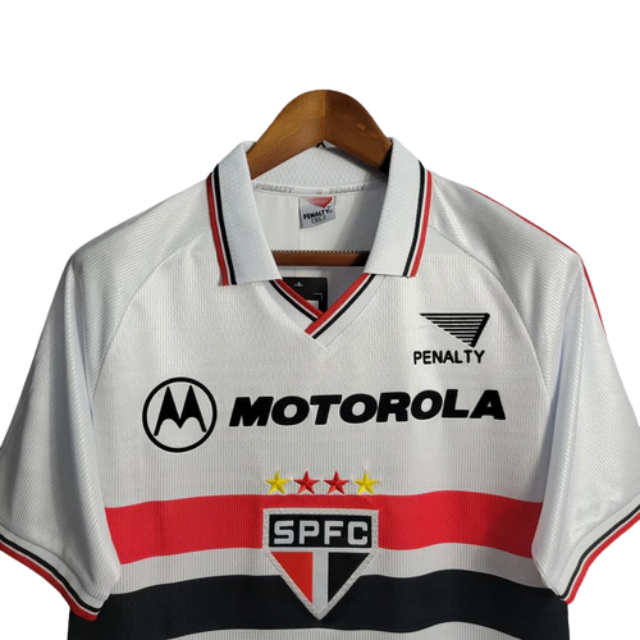 Camisa Retrô São Paulo I 2000 - Torcedor Masculina Penalty - Branca com símbolo da Motorola