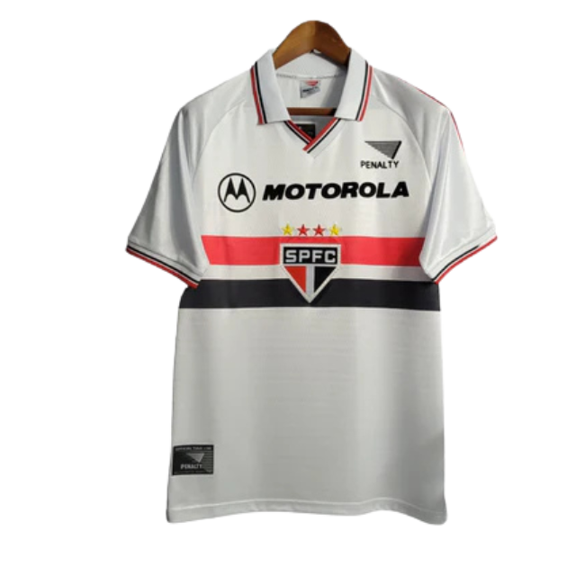Camisa Retrô São Paulo I 2000 - Torcedor Masculina Penalty - Branca com símbolo da Motorola