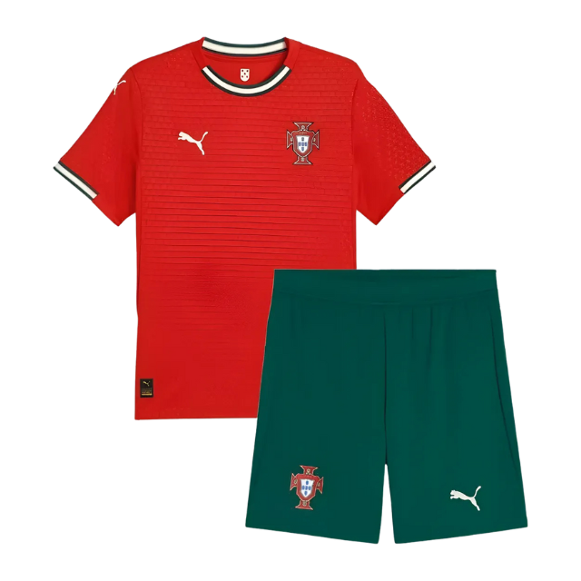 Kit Infantil Seleção Portugal I 25/26 - Vermelho com detalhes em preto e verde