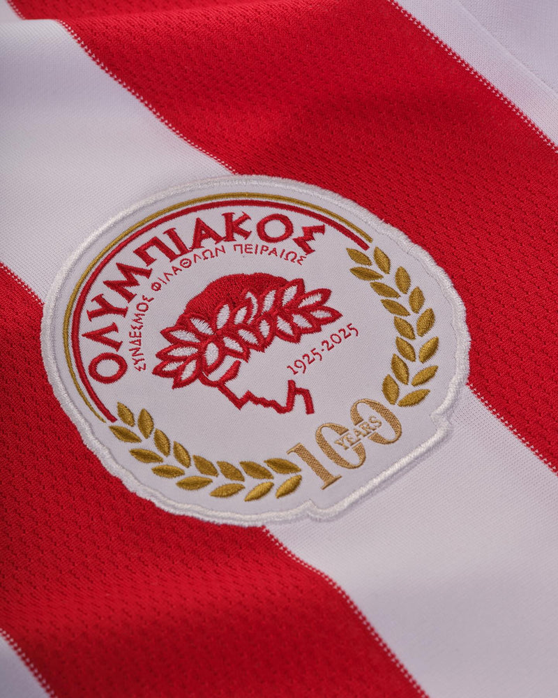 Camisa Olympiacos 100 Anos - Torcedor Masculina - Branco e vermelho