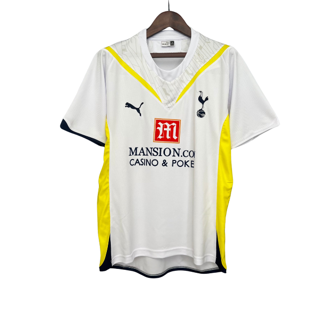 Camisa Tottenham I Retrô 2009/10 - Masculina - Branca com detalhes em amarelo