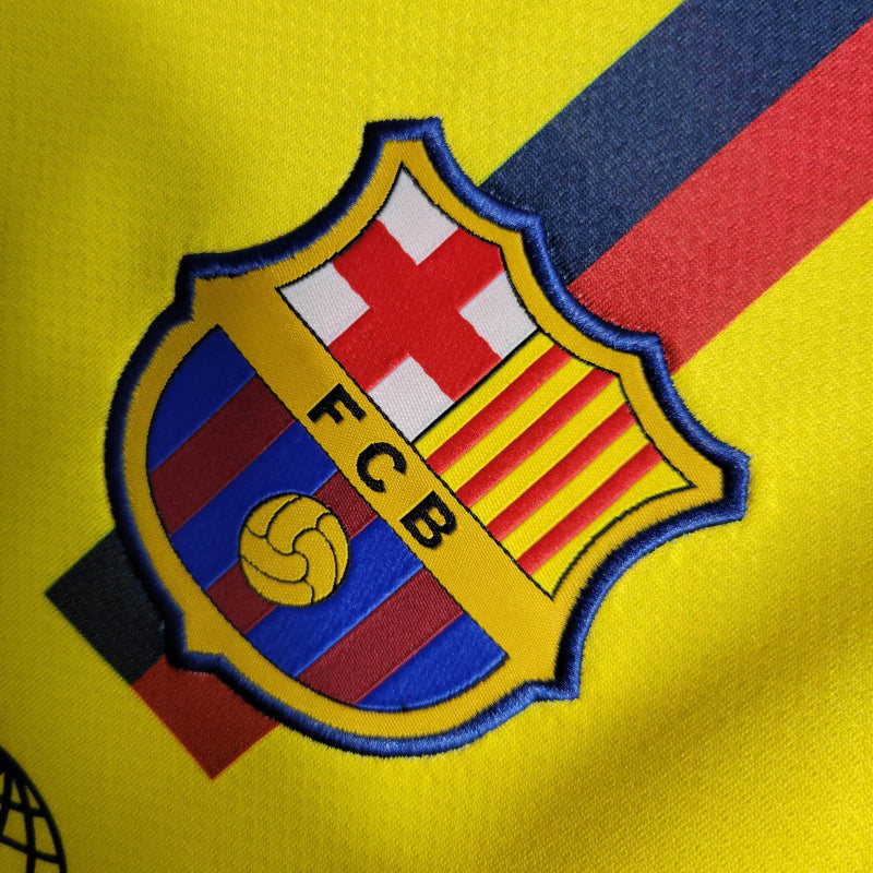 Camisa Retrô FC Barcelona II 08/09 - Masculina - Amarela com detalhes em azul e vermelho