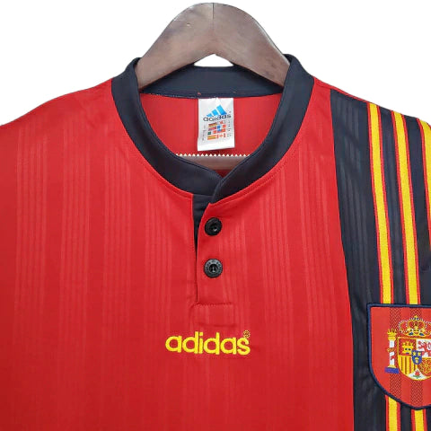 Camisa Retrô Seleção da Espanha I 1996 - Masculina - Vermelha com detalhes em azul