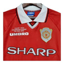 Camisa Retrô Manchester United I 1999/2000 manga longa - Masculina - Vermelha com detalhes em branco