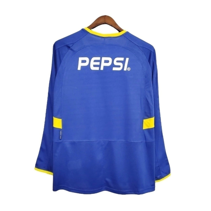 Camisa Retrô Boca Juniors 2003/2004 manga longa - Masculina - Azul com detalhes em amarelo