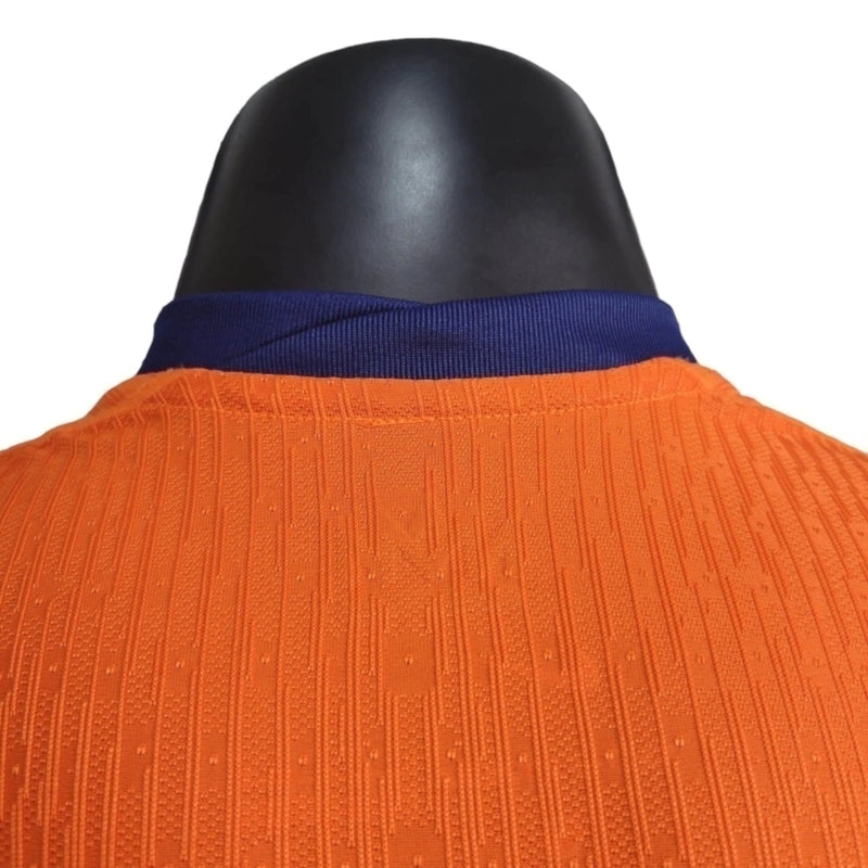 Camisa Seleção da Holanda I 24/25 - Jogador Masculina - Laranja com detalhes em azul