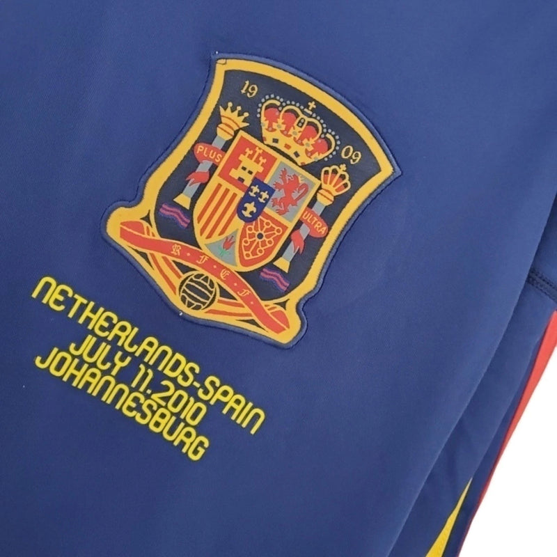 Camisa Retrô Seleção da Espanha II 2010 manga longa - Masculina - Azul com detalhes em amarelo e laranja