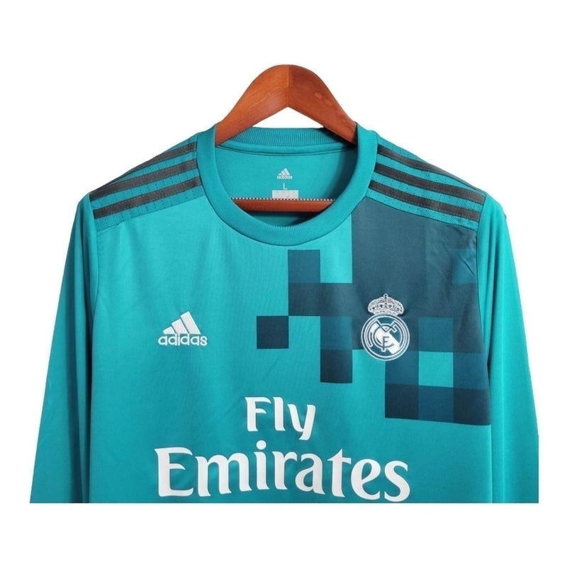 Camisa Retrô Real Madrid I 2017/2018 manga longa - Masculina - Verde com detalhes em azul