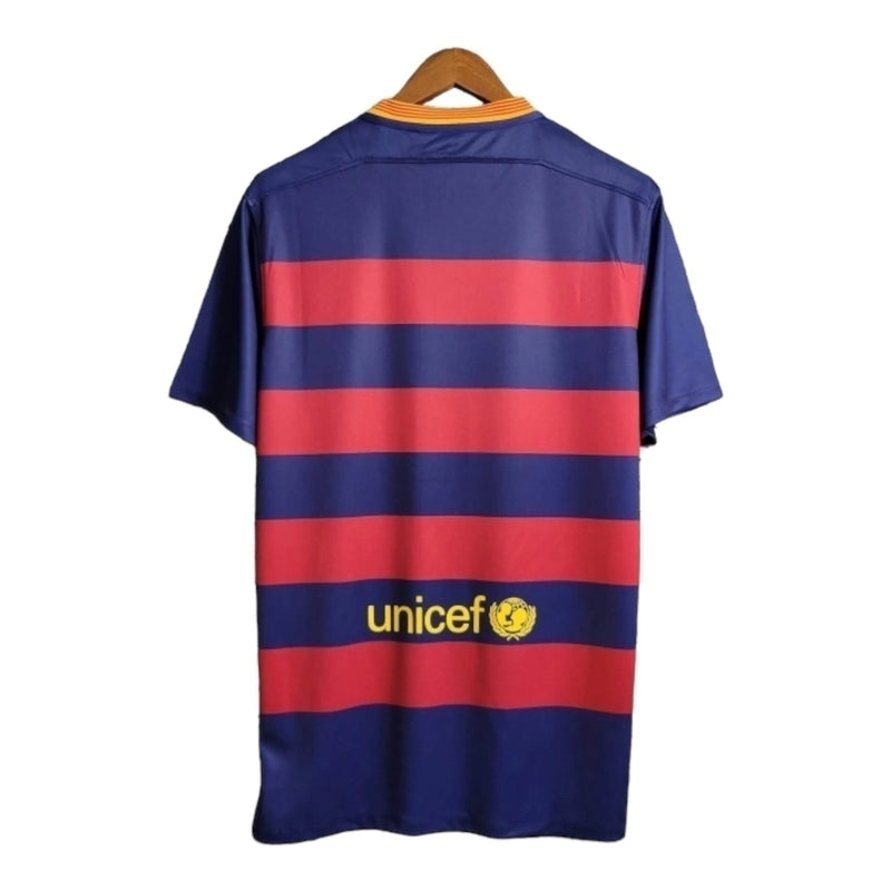 Camisa Retrô Barcelona I 15/16 - Masculina - Azul com detalhes em vermelho e amarelo