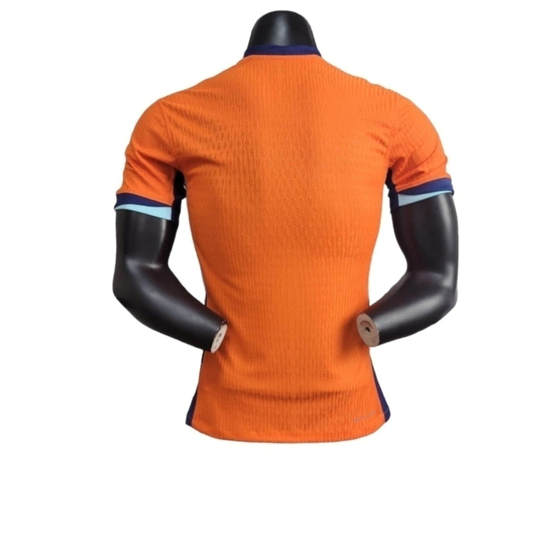 Camisa Seleção da Holanda I 24/25 - Jogador Masculina - Laranja com detalhes em azul