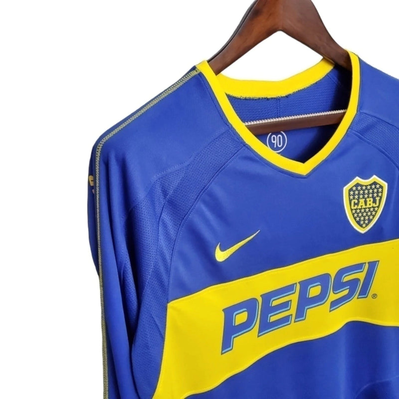 Camisa Retrô Boca Juniors 2003/2004 manga longa - Masculina - Azul com detalhes em amarelo