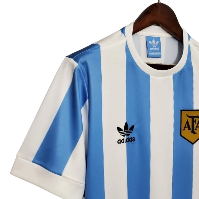 Camisa Retrô Seleção da Argentina I 1978 - Masculina - Branca com detalhes em azul
