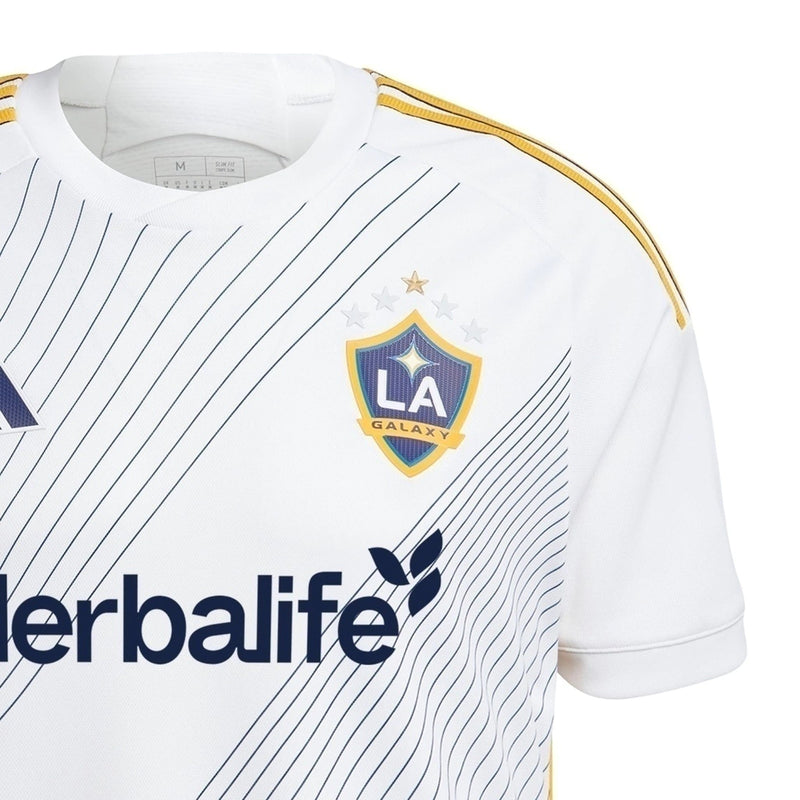 Camisa LA Galaxy I 24/25 - Torcedor Masculina - Branca com detalhes em azul e amarelo