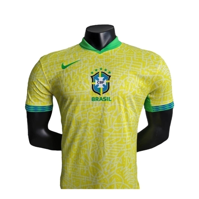 Camisa Seleção Brasileira I 24/25 - Jogador Masculina - Amarela com detalhes em verde