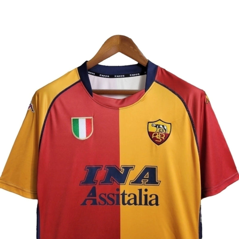 Camisa Retrô Roma I 2001/2002 - Masculina - Vermelha e amarela