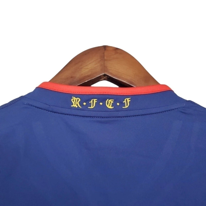 Camisa Retrô Seleção da Espanha II 2010 manga longa - Masculina - Azul com detalhes em amarelo e laranja