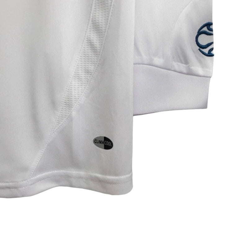 Camisa Retrô Liverpool II 2006/2007 manga longa - Masculina - Branca com detalhes em azul e com patrocínio