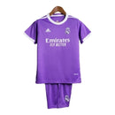 Kit Infantil Retrô Real Madrid 16/17 - Roxo com detalhes em branco