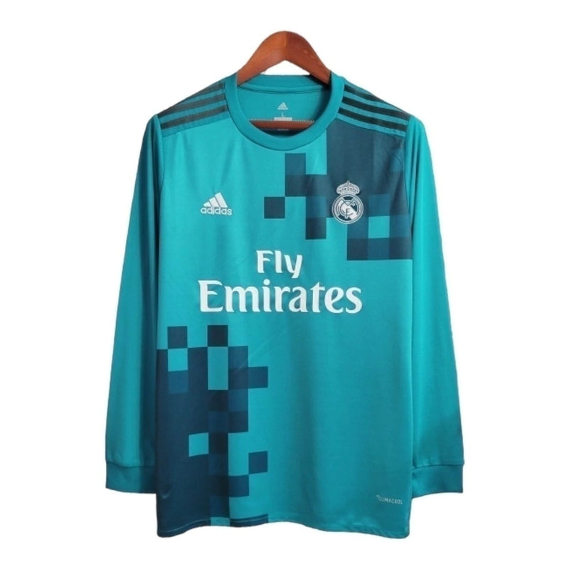 Camisa Retrô Real Madrid I 2017/2018 manga longa - Masculina - Verde com detalhes em azul