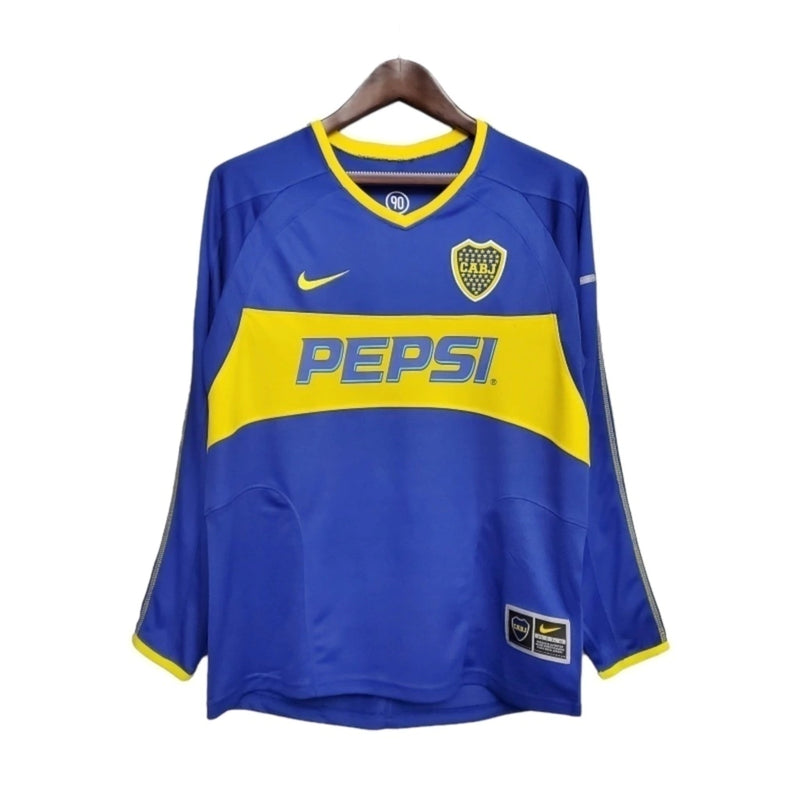 Camisa Retrô Boca Juniors 2003/2004 manga longa - Masculina - Azul com detalhes em amarelo