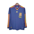 Camisa Retrô Seleção da Espanha II 2010 manga longa - Masculina - Azul com detalhes em amarelo e laranja