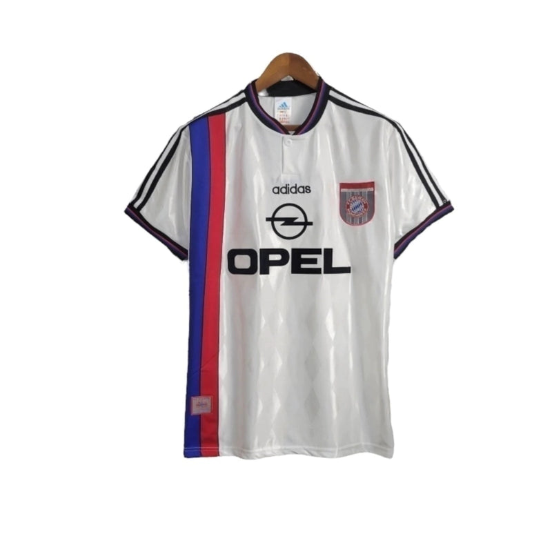 Camisa Retrô Bayern de Munique 1996/1998 - Torcedor - Branca com detalhes em azul e vermelho e preto