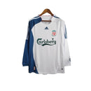 Camisa Retrô Liverpool II 2006/2007 manga longa - Masculina - Branca com detalhes em azul e com patrocínio