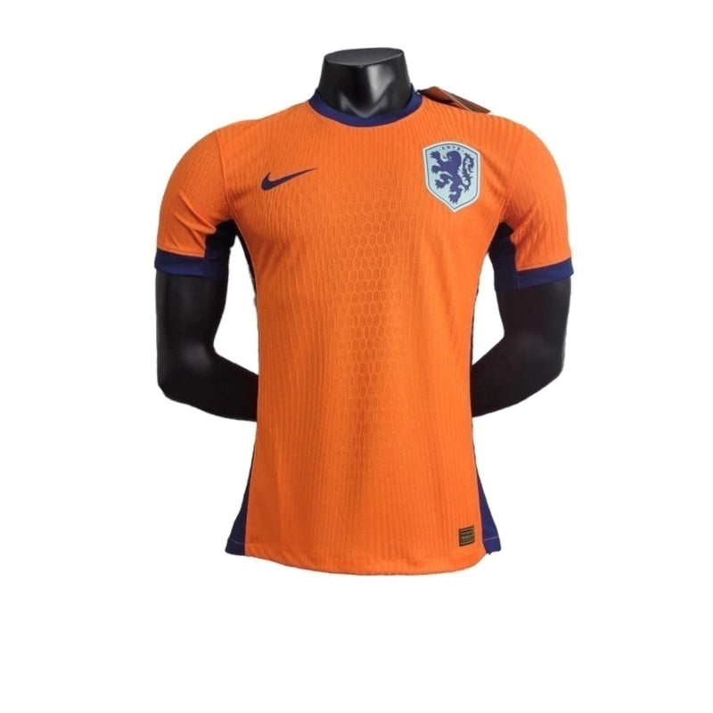 Camisa Seleção da Holanda I 24/25 - Jogador Masculina - Laranja com detalhes em azul